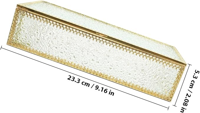 Rectangular Diamond Pattern Glass Jewelry Box with Frame Transparent Necklace Storage Holder Decorative Makeup Organizer for Anniversary Wedding and Valentine's Day