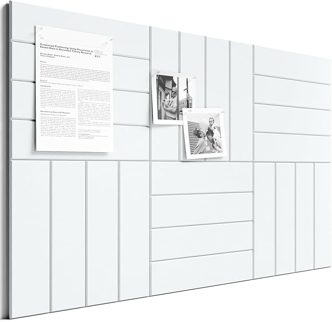 Bumusty Large Cork Board Alternative-36 x 24" Felt Bulletin Board Tiles, with 30 Pushpins, 40 Adhesive Tabs, Bold-Stripe 6-Pack, Cork Boards for Office Push Pin Board Felt Board-Cold White