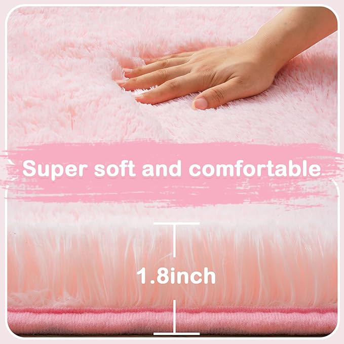 Fluffyrug Pink for Girls Room: Pink Fuzzy Fug for Kids Room - 3x5 Furry Rug Bedroom Decor