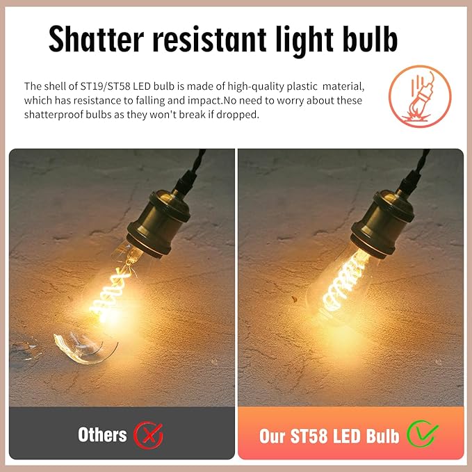 12Pack Edison Light Bulb 60W Equivalent, Dimmable Vintage LED Light Bulbs, E26 Medium Base, Warm White 2700K, 6W, 600LM, 80+CRI, Antique Decorative LED Bulb, Shtterfroof Clear Shell.
