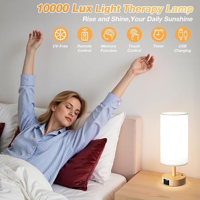 Light Therapy Lamp 10000 Lux, Sun Lamp with Remote Control, 3 Color Temperature & Stepless Dimming, Happy Sunlight Lamp, Daylight Lamp for Home, Office, Decoration Use As Lift Mood, Happy Life