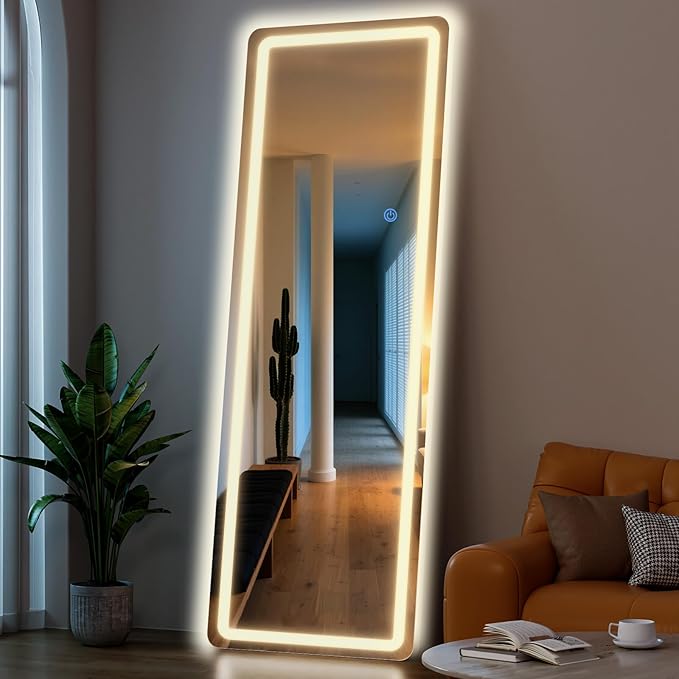 Standing Mirror Full Length with LED Lights, 68"x26" Lighted Mirror with Dimming & 3 Color Lighting, Tall Mirror Full Body for Bedroom, Dressing Room