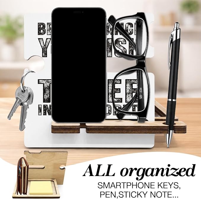 Inspirational Graduation Gift - Multi-functional Desk Organizer - Motivational Positive Office Quote Wooden Decor Sign for Desk Shelf Table