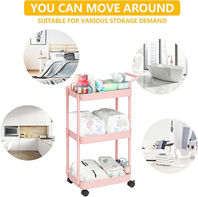 Volnamal Diaper Caddy - Plastic Diaper Organizer for Nursery Essentials, Baby Organizers and Storage, Movable Cart for Changing Table & Crib, Baby Registry Search, Pink