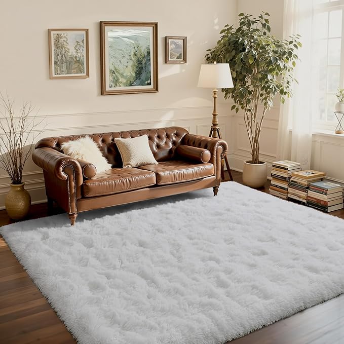 White Rugs for Bedroom Fluffy 4x6 ft Living Room Rug Non-Slip Area Rugs Shag Carpet for Nursery Kids PlayRoom Dorm Office Indoor Modern Plush Carpets Teens