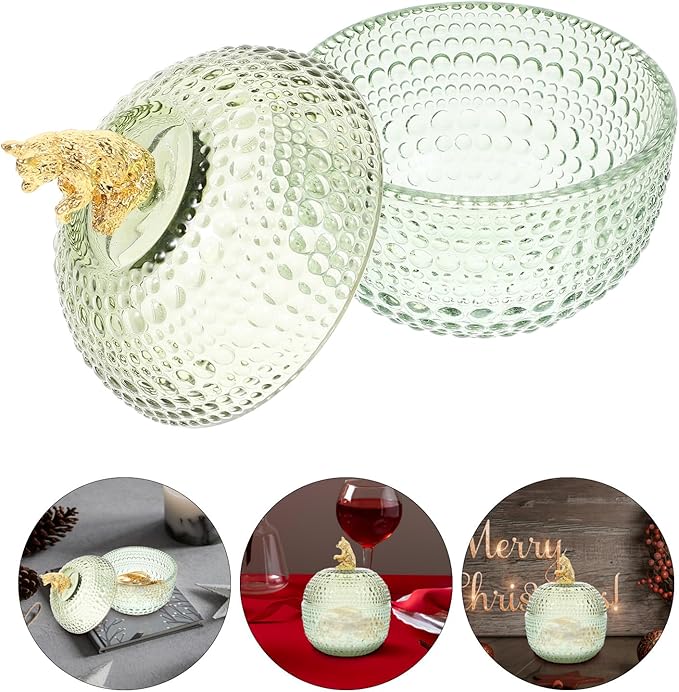 DOITOOL Large Green Glass Jewelry Storage Jar with Lid Glass Container for Earrings Necklaces Rings and Makeup Puff Organizer for Home Storage