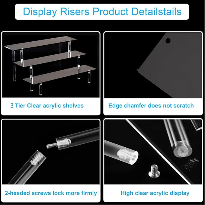 HENABLE 3 Tier Perfume Organizer Stand, Black Acrylic Risers Display Stands, Cologne Shelf Dessert Display for Party, Figure Stand Funko POP Shelves, Collection Cosmetic, Cupcake Stand Holder