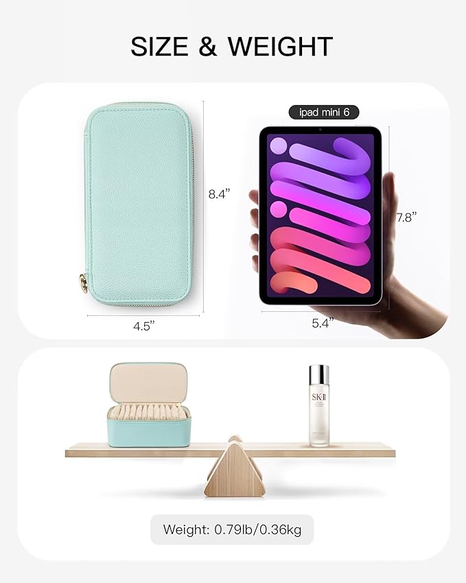 Vlando Jewelry Travel Case,Travel Jewelry Organizer with Clear Velvet Jewelry Bags 12Pcs Zipper Pouch for Women Girl Trendy Stuff Gift-Lake Blue