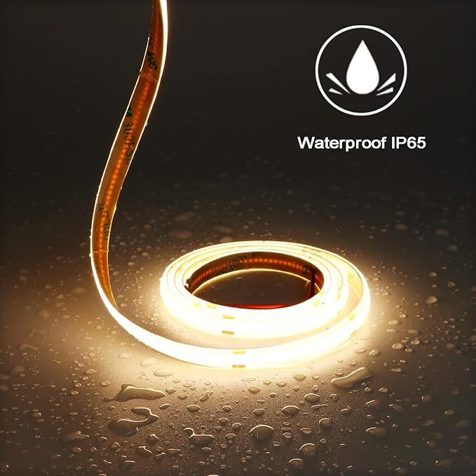 TOPAI 24V COB LED Strip Warm White 3000K Outdoor Waterproof 16.4ft Super Bright 4000Lm CRI>90 Self Adhesive Uniform Dotless 480LEDs/M Cuttable Flexible for Home,Office DIY Lighting Project