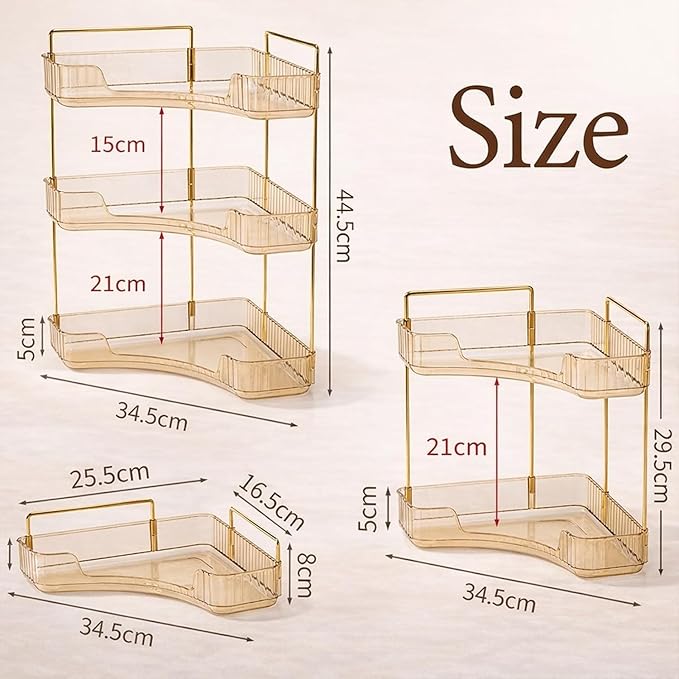 Multi-Tier Corner Countertop Organizer Rack, 3-Tier 90° Space-Saving Bathroom Counter Organizer, Tool-Free Makeup and Skincare Shelf for Vanity, Dresser, Kitchen and Toiletries (Green-3tier)