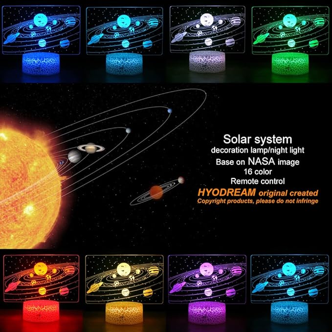 Solar System 3D Optical Illusion Side Table Lamp Universe Space Galaxy Night Light for Kids, Room Decor Light, Gift for Boys and Girls…