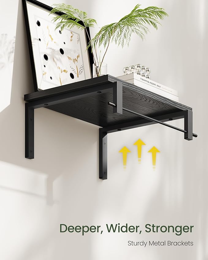 CHOEZON Deep Floating Shelves for Wall, 12 inch Wall Mounted Shelves Set of 2, Wide Floating Shelves for Living Room, Bedroom, Study, Bathroom, Black TBJ02P2BB