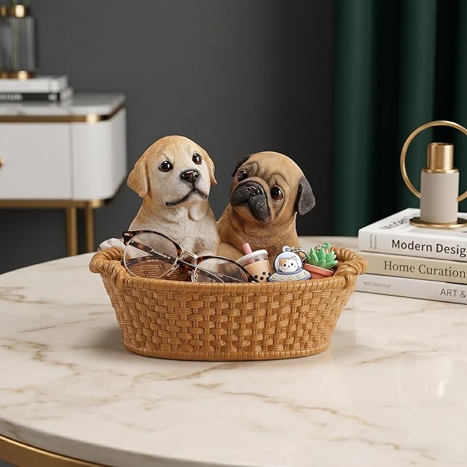 Dog Resin Storage Basket, Desktop Organizer for Remote & Keys, Cute Home Decor Tray, Ideal present for Pet Lovers.(Labrador & Pug )
