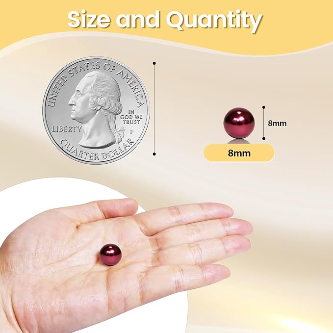 1400Pcs Wine Red Vase Filler Pearl Beads for Crafting 8mm Beads No Holes Decor Suitable for Wedding Decor, Party Decorations, Centerpiece Table Decorations