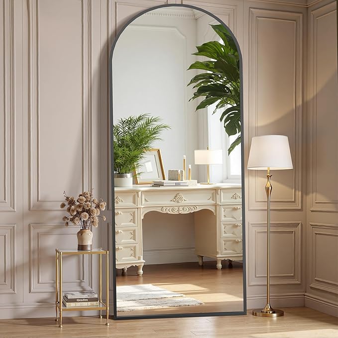 OLIXIS 64"x 21.5" Arched Mirror Full Length, Full Body Mirror with Stand, Hanging or Leaning for Wall, Floor Standing with Shatter-Proof Glass for Bedroom, Living Room, Long, Black
