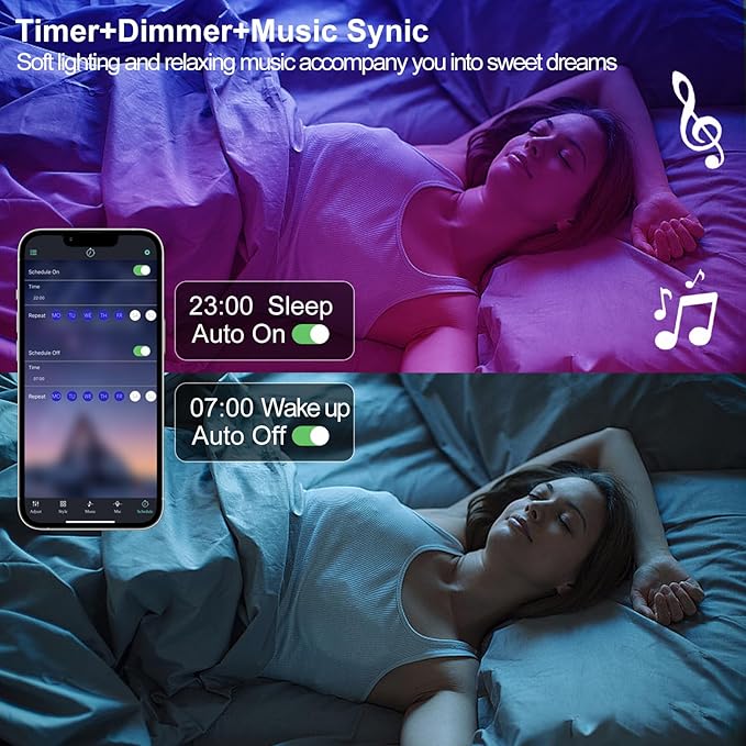 Motion Sensor LED Light Strip 19.68ft Under Bed Lights, RGB 3 Mode Motion Activated Bed Light with Music Sync and Timer, Dimmable Color Changing LED Lights Mother Day Gift