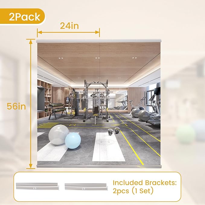 56X24 2Pack Large Home Gym Mirror, Frameless Tempered Glass Dance Wall Mounted Mirror for Home, Yoga, Dancing, Studio, Living Room
