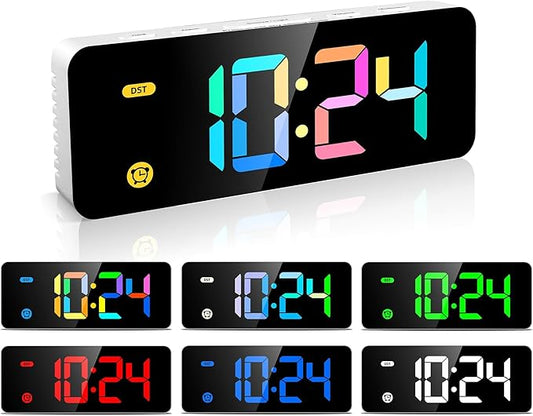 HODIK Alarm Clock for Kids -Digital Clock with 7 Color, 4 Dimmable Backlight & 3 Adjustable Volumes, 12/24 Hour, Snooze, Small Clocks for Classroom Bedroom