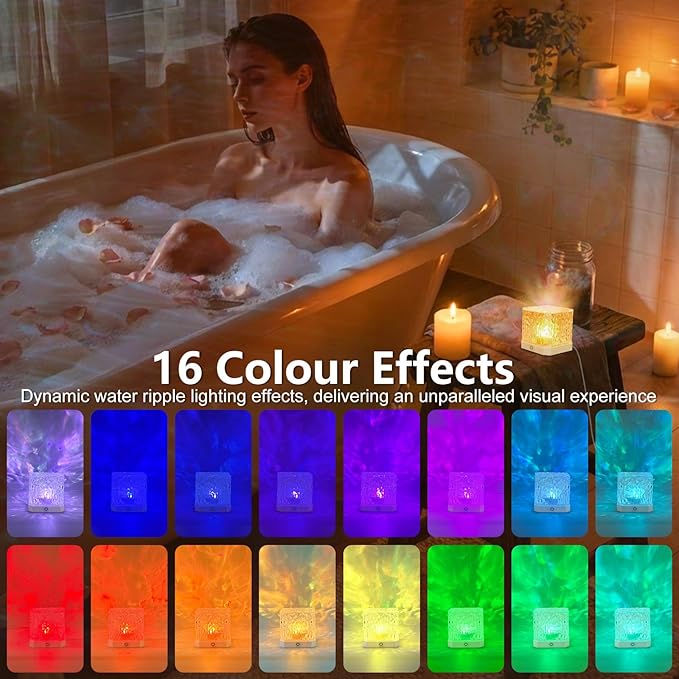 Ocean Wave Projector Light,16 Colors Water Ripple Romantic Ambient Lighting Northern Lights Projector with Remote for Bed Room Decor Meditation Relaxation Night Lights