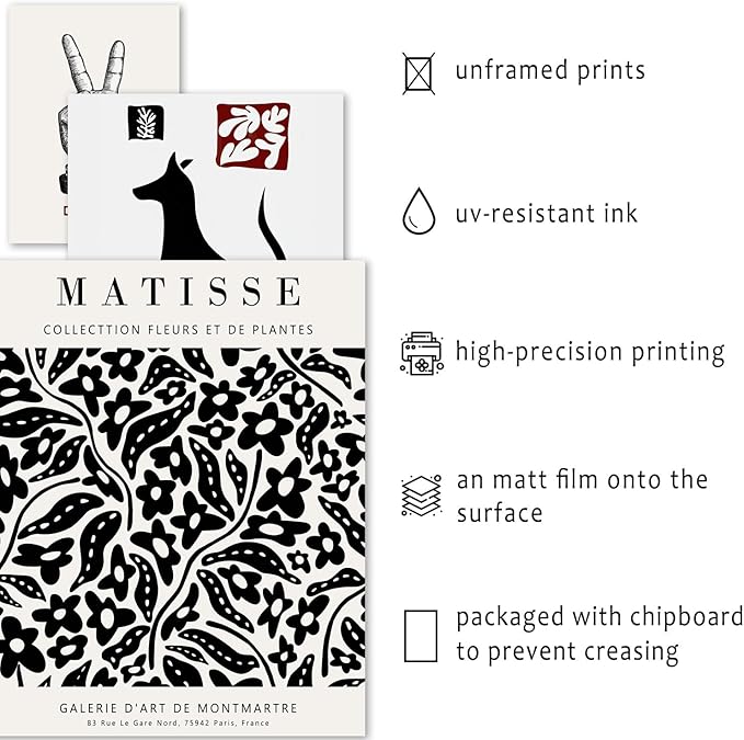 ANERZA 16 PCS Black and White Wall Art Decor, Matisse Abstract Gallery Wall Prints for Bedroom, Minimalist Posters for Living Room Aesthetic, Collage Kit Pictures, Dorm Home Decor