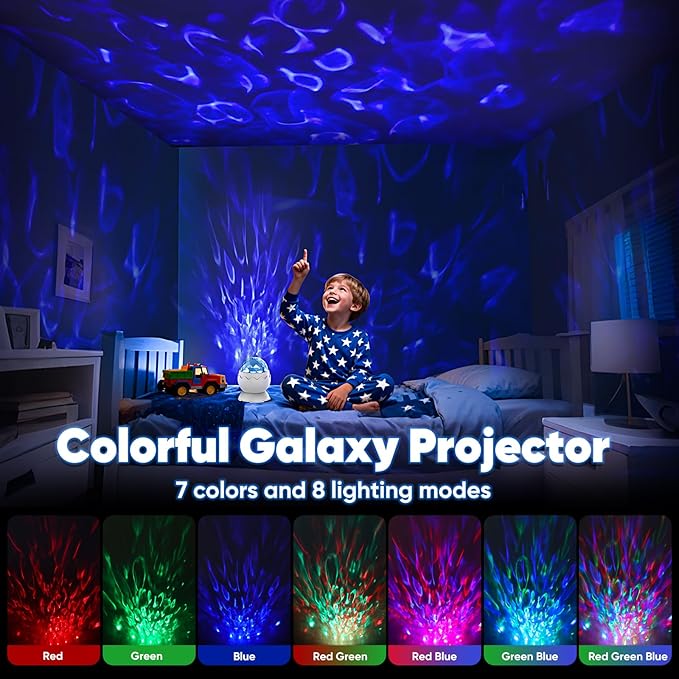 Red Night Light, Light Therapy Lamp, 2-in-1 Sensory Lights for Autism, 670nm Red Light for Sleep, Sensory Room Must-Have, Light Projector for Kids, Adults, Birthdays - 7 Color Modes with Remote(White)