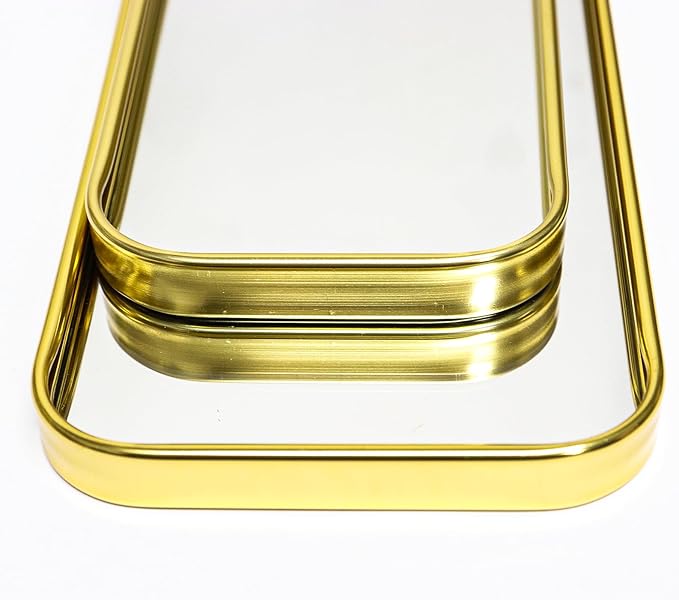 Luxury Mirrored Vanity Tray, Large Rectangular Stainless Steel Perfume Organizer, Gold Glass Mirror Decorative Tray for Makeup, Jewelry, Dresser, Bathroom Countertop (Gold)
