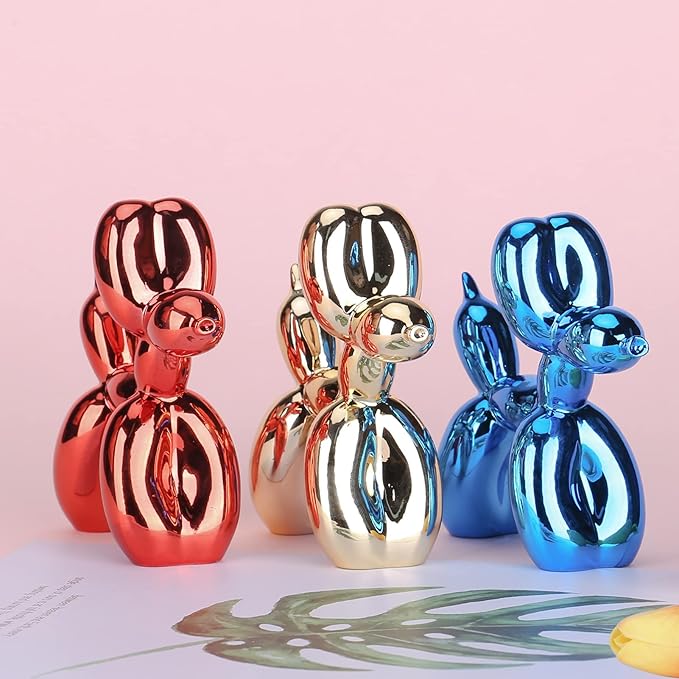 Blue Balloon Dog Decor,Balloon Animal Decor,Shelf Decor Preppy Room Decor,Cute Statue Home Decor, Bedroom Modern Sculpture Desk Decor,Office Gold Decorations Small Figurines
