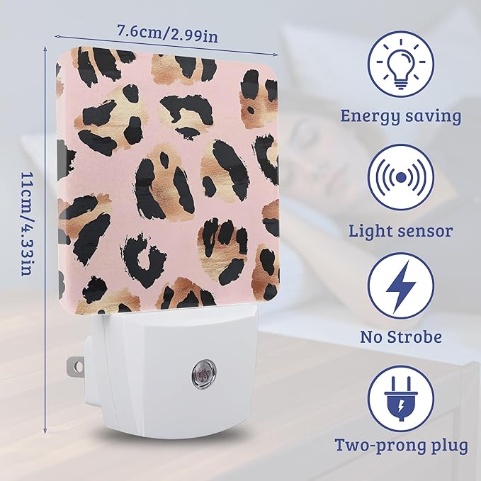 Pink Leopard Night Light, Plug-into Wall Nightlight Lamp with Dusk to Dawn Sensor, Led Lamp 0.5W Energy Efficient for Boys Girls Women Men Gifts, Home Decorative