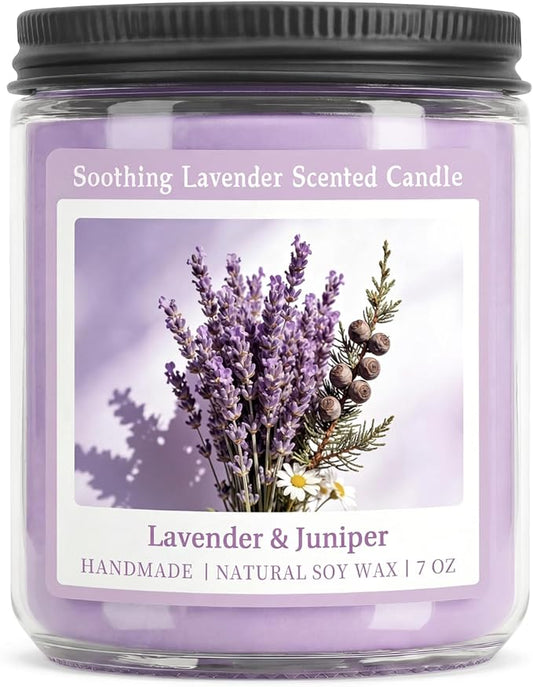 Homsolver Soothing Lavender Scented Candle, Natural Soy Candles with 50+ Hour Burn, Soft Juniper Lavender Fragrance Gift for Women, Men Friends, Everyday Use, Comfortable Spaces (Boutique Gifts Size)