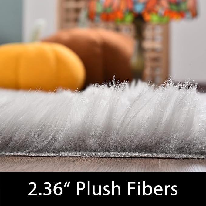 Latepis Grey Faux Fur 8'10"x11'10" Area Rug, Soft Plush Faux Fur Sheepskin Rugs for Living Room, Washable Fluffy Fuzzy Rug for Bedroom and Living Room, Luxury Room Decor, Rectangle