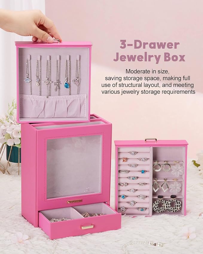 Homde Mothers Day Gifts Jewelry Organizer Girls Women Jewelry Box for Necklaces Rings Earrings Gift Bracelets Storage Case(Pink + Gold)