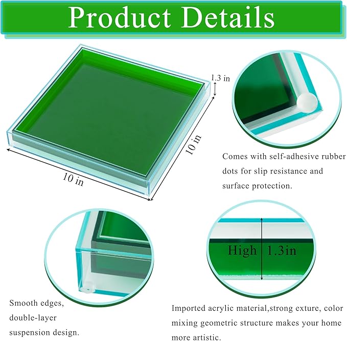 Creative Acrylic Decorative Tray, 10"x10" Modern Decorative Trays Jewelry Perfume Makeup Organizer Clear Square Bathroom Sink Vanity Tray for Bathroom, Vanity, Serving, Coffee Table, Living Room