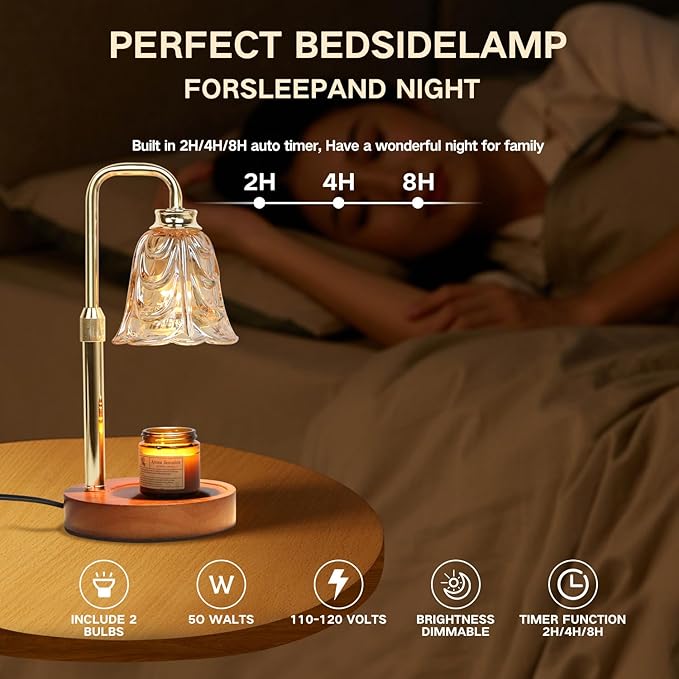 Droyek Candle Warmer Lamp with Timer Electric Candle Warmer Lamp Adjustable Height Dimmable Wax Warmer Lamp Jar Candles with 2 Bulbs for Home Decor & Office
