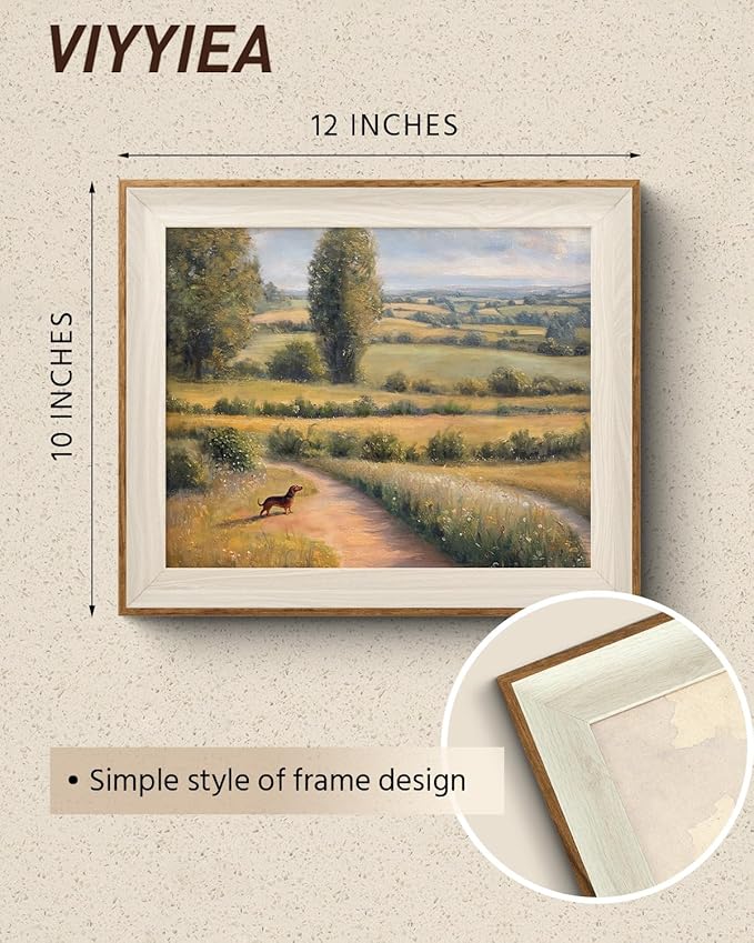 VIYYIEA Framed Wall Art for Living Room, Dachshund Canvas Prints, Vintage Home Decor, Landscape Painting Picture, Bathroom Wall Decor Gifts for Friends or Family -【Graceful Life】-(12L x 10W)