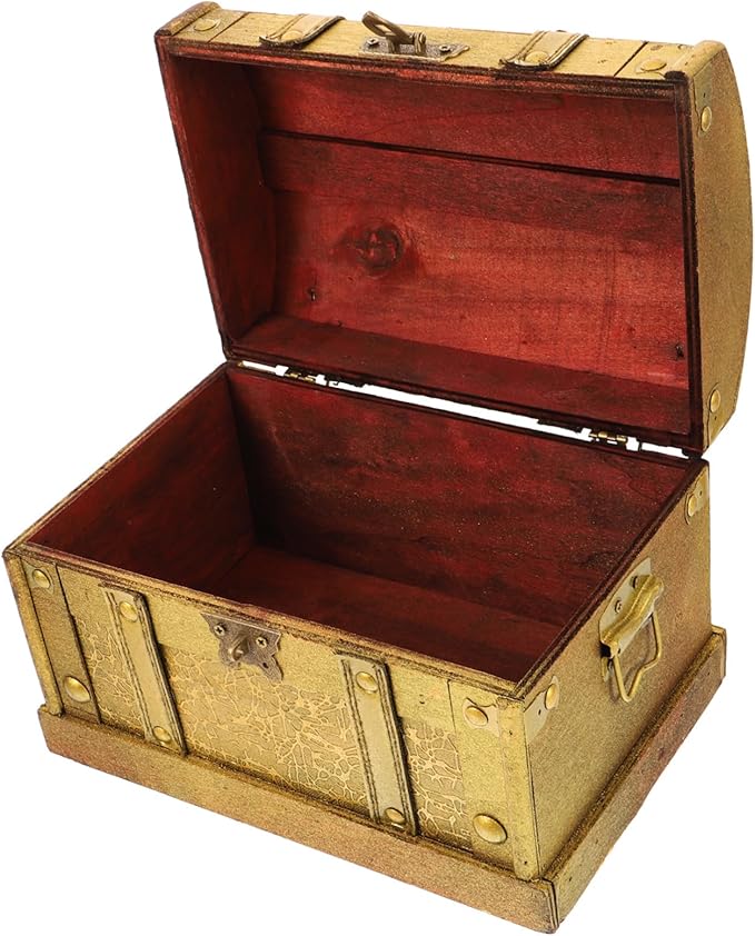 VALICLUD Vintage Wooden Pirate Treasure Chest Small with Metal Lock Elegant Jewelry and Keepsake Storage Box for Collectibles Gifts and Makeup Organizer Classic Design for Women and Party