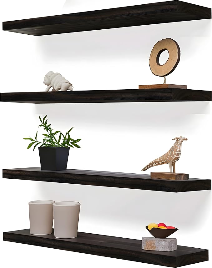 GXYAWPJ 24 Inch Floating Shelves for Wall Rustic Brown Wood Wall Shelves for Bedroom Set of 4
