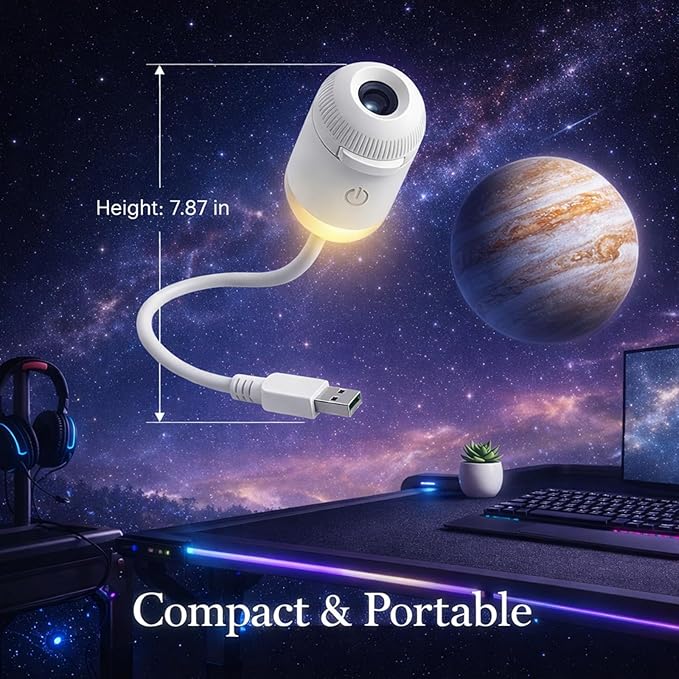 USB Galaxy Star Projector Night Light, 2-in-1 Starry Sky Projector with 6 Projection Films, Adjustable Brightness 360° Rotation, Star Ceiling Light for Bedroom, Car Roof Star Lights for Kids Adults