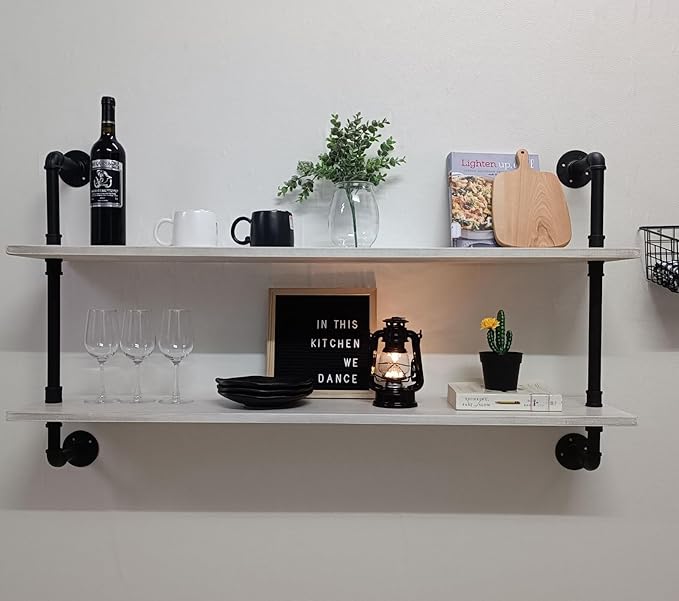HDDFER Floating Shelves for Wall Bookshelf Industrial Pipe Shelving Shelves Natural Wood Planks 48 inch Rustic Wall Shelves Hanging Bookshelves Farmhouse Kitchen Shelving