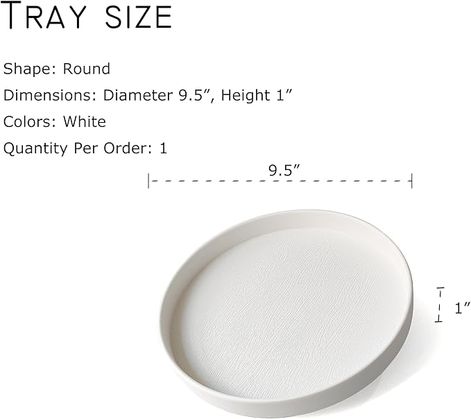 Round White Tray (9.5 inch) - Bathroom Vanity Tray, Kitchen Counter Organizer, Coffee Table Decor | Farmhouse, Modern & Boho Decor | Perfume, Soap, Essentials Tray