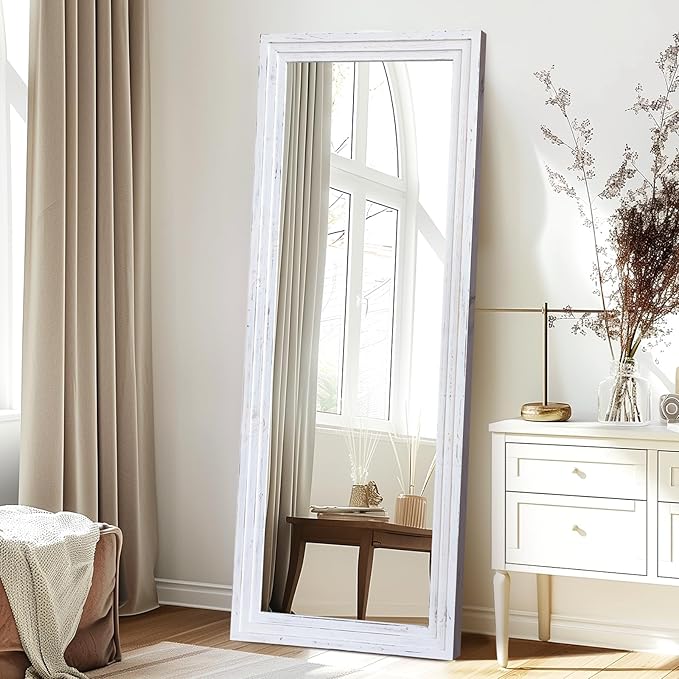 65"x24" Full Length Mirror Solid Wood Frame Floor Mirror for Living Room, Bedroom Hanging or Leaning, White