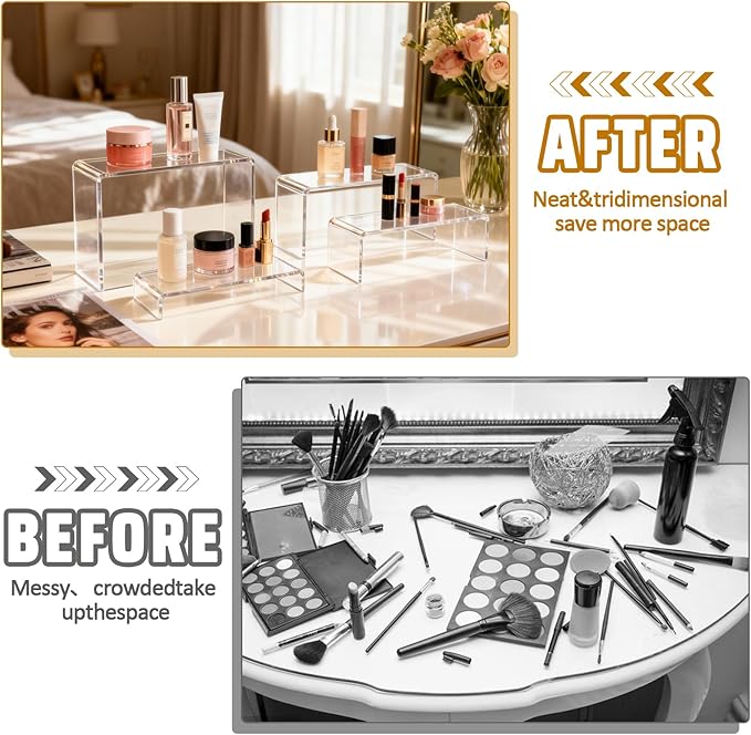 16 Pcs Acrylic Risers 4 Sizes(7" L~9" L) Riser Display Shelf Cupcake Stand Display Cabinet Clear Rectangular Display Stands Set