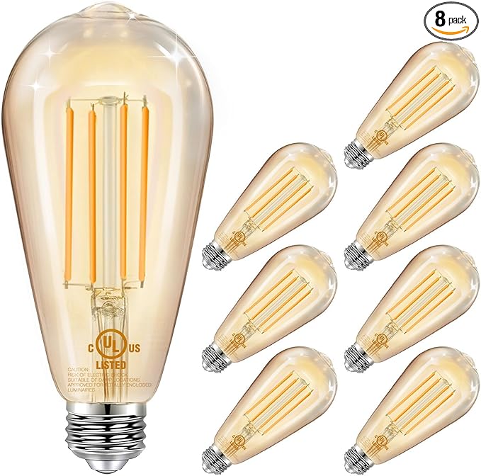 DAYBETTER 8 Pack Vintage LED Edison Bulbs, E26 Led Bulb 60W Equivalent, Dimmable Led Light Bulbs, High Brightness 800 LM Amber Warm 2200K, ST58 Antique Filament Bulbs, Clear Glass Style for Home