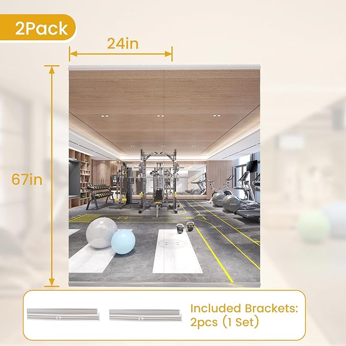 67X24 2Pack Large Home Gym Mirror, Frameless Tempered Glass Dance Wall Mounted Mirror for Home, Yoga, Dancing, Studio, Living Room
