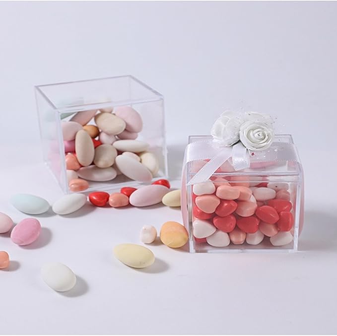 KissYou Small Acrylic Box Clear Boxes with Lid Acrylic Square Cube for Display Jewelry Storage Contanier Graduation Wedding Birthday Party Decorative Box