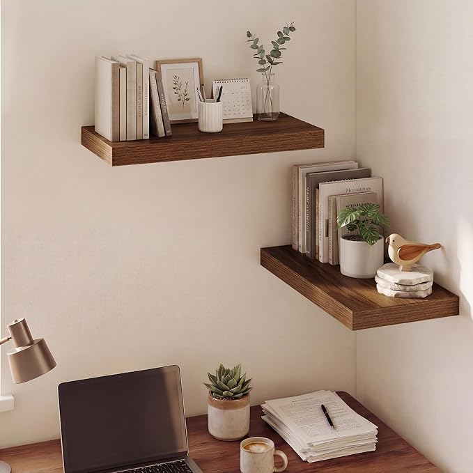 Dreamland 20 Inches Floating Shelves for Wall, 9.3" Deep Long Floating Shelves Set of 2, Large Display & Storage Shelf, Wall Shelf for Bathroom Bedroom Living Room Kitchen Office, Walnut