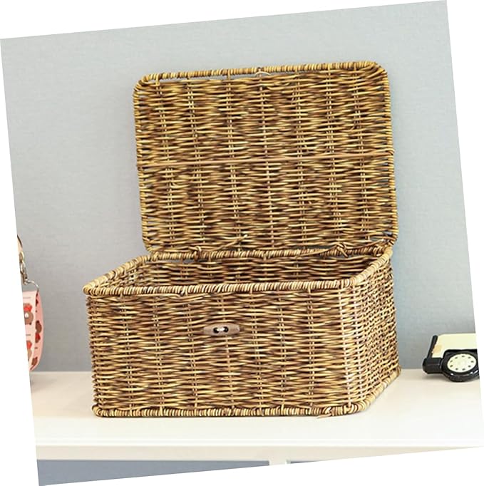 PartyKindom Cubby Storage Organizer Woven Storage Box Imitation Rattan Beauty and Makeup Organizer Decorative Desktop Box