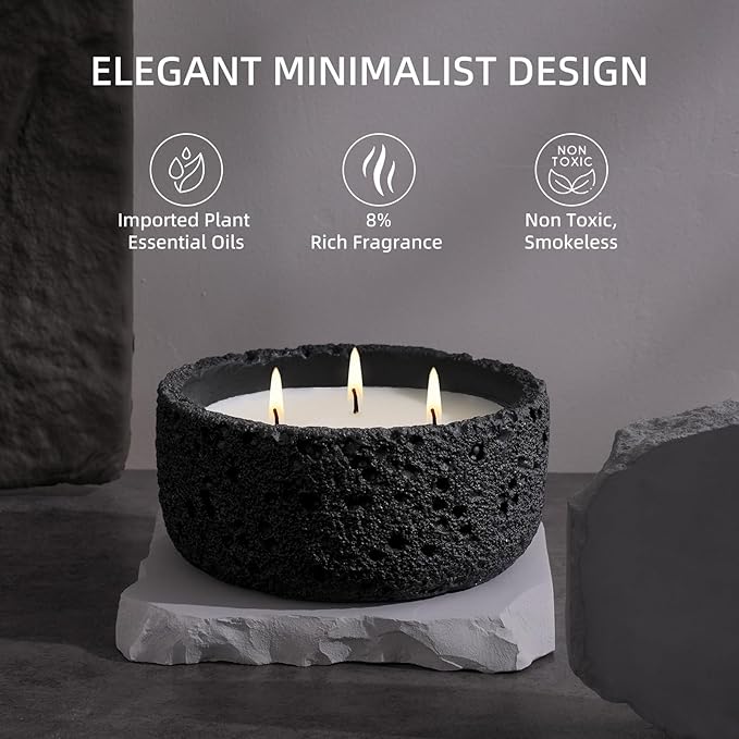 Viyffo 20oz Large Scented Candle - Sage & Eucalyptus, 3 Wick Home Scented Candle, Non Toxic Soy, Black Textured Ceramic Jar, Luxury Fragrance, Modern Home Décor & Spring Gift for Men and Women