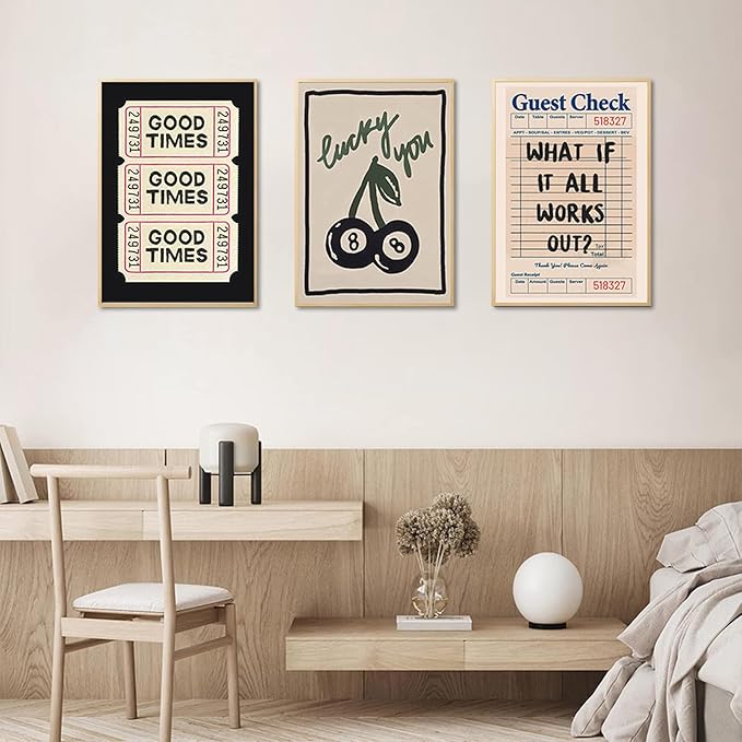 Dytila What If It All Works Out Quote Wall Art Set of 3, Retro Good Times Trendy Pictures Wall Decor Lucky You Vintage Room Aesthetic Posters, Prints for Bar Cart Apartment Decor Unframed 16x24 in
