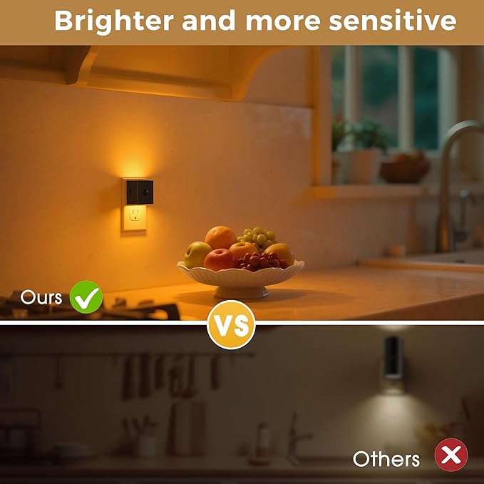 L LOHAS LED Motion Sensor Night Light, [4-Pack] Motion Activated Night Light, Motion Sensor and Dusk to Dawn Sensor, Brightness Adjustable,Amber Nightlight for Bathroom Hallway Kitchen