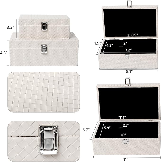 DECOR4SEASON Faux Leather Decorative Jewelry Storage Organizer Boxes Set of 2, Apricot White